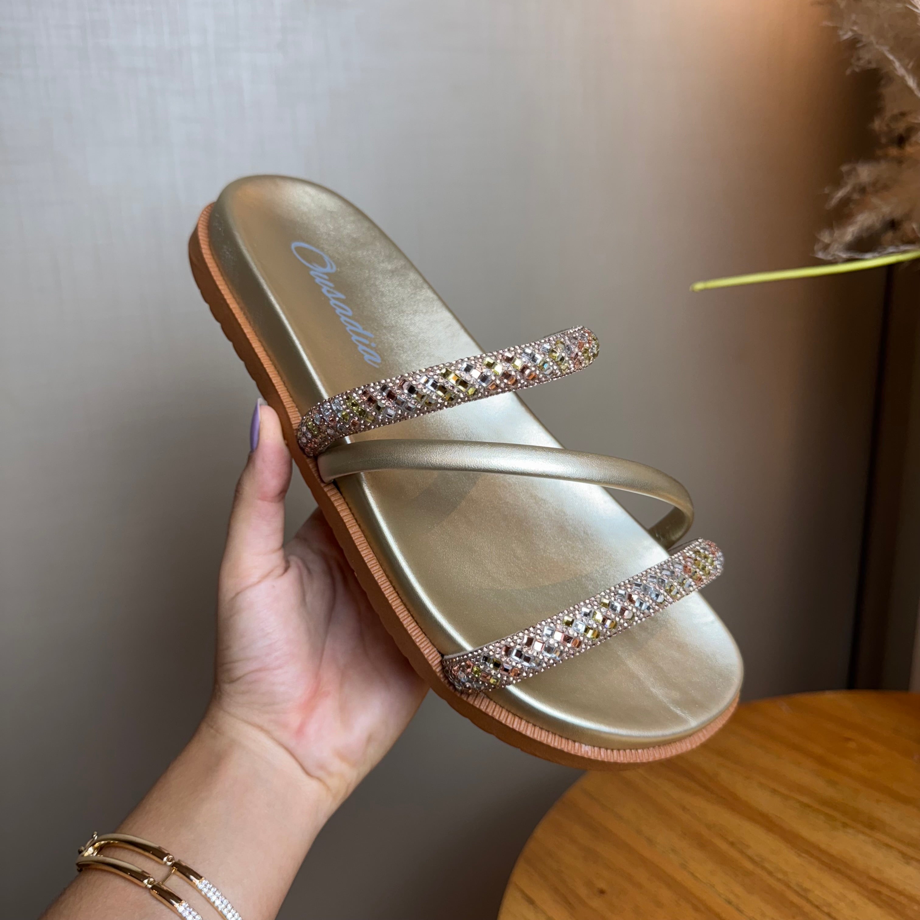 Papete Tiras Strass Gold