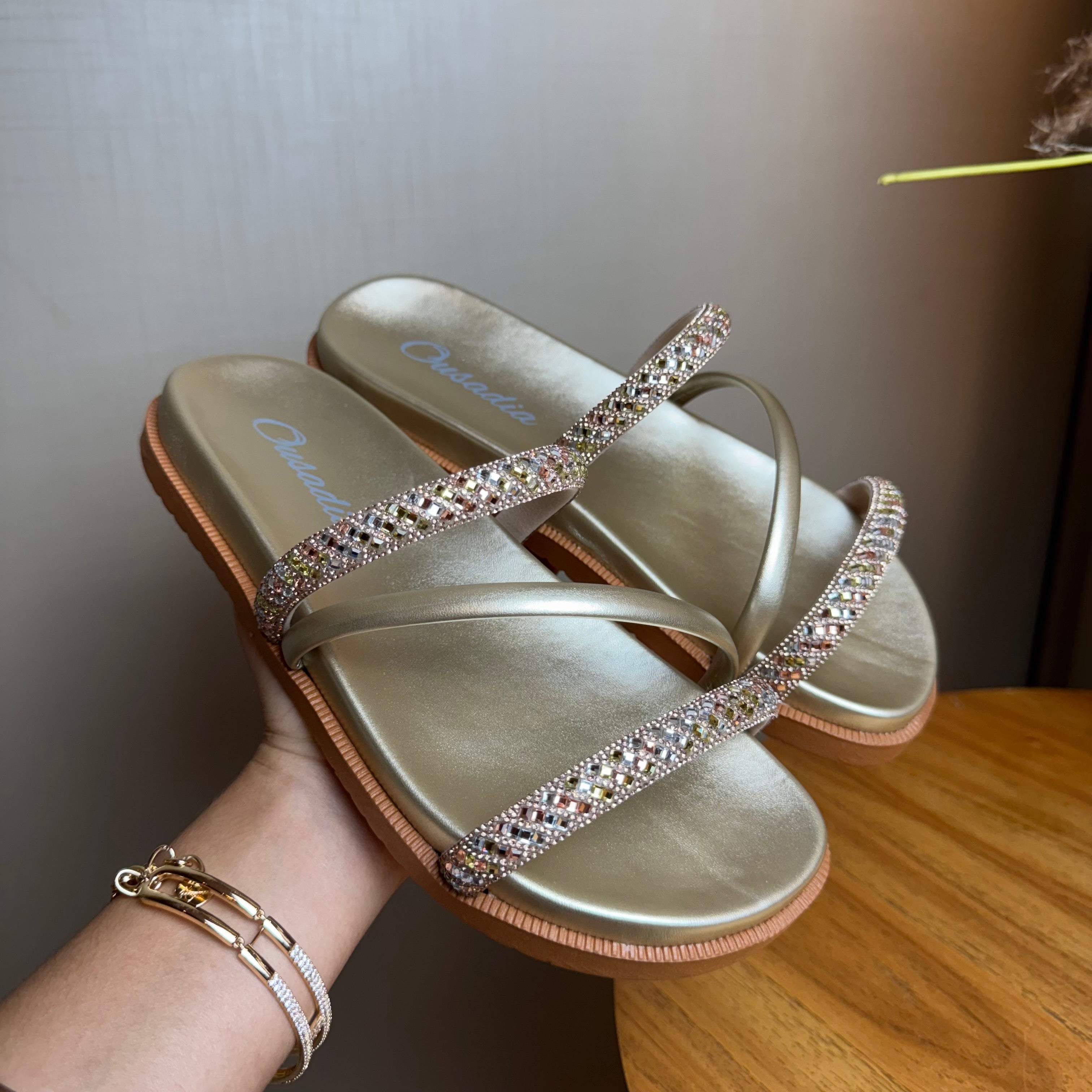 Papete Tiras Strass Gold