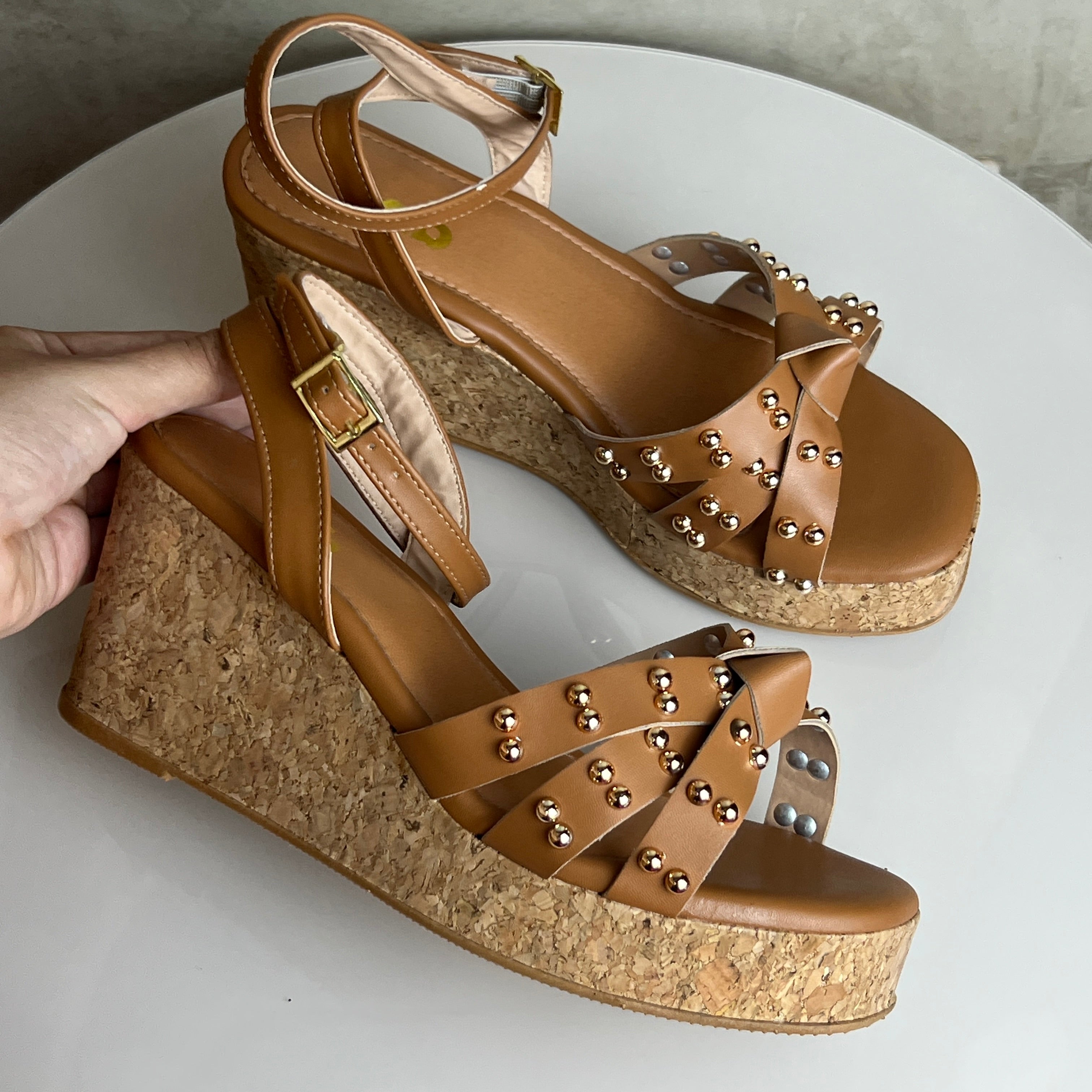 Sandália Anabela Feminina A.b Bege Caramelo