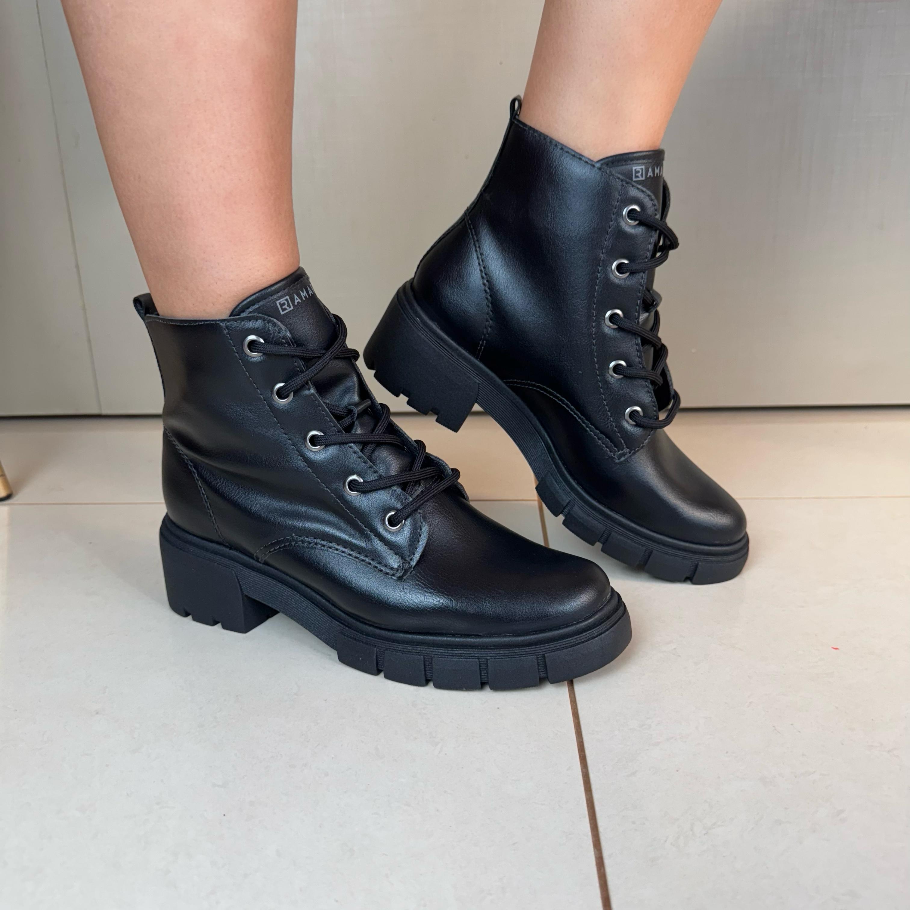 Bota Coturno Ramarim Salto Tratorado Preto