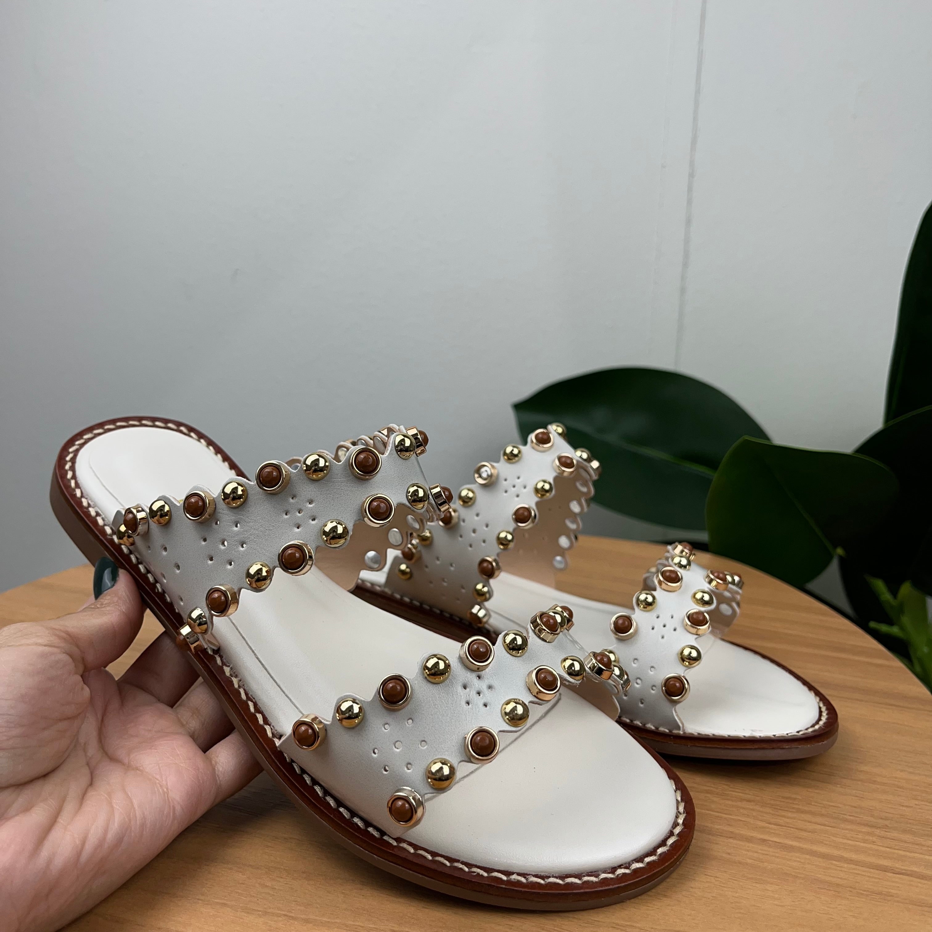 Rasteirinha Feminina A.b Off White Com Marrom Branca