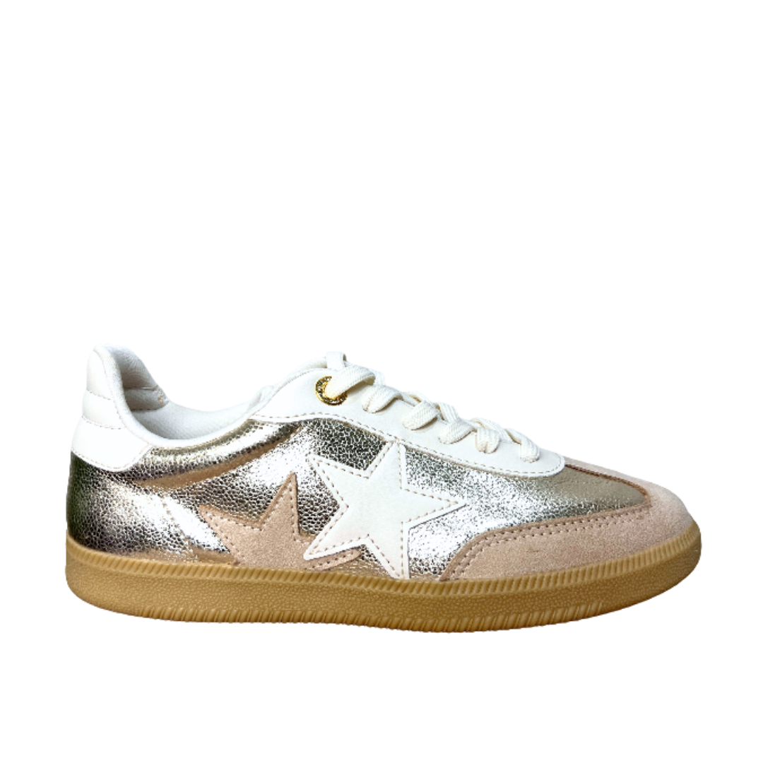 Tênis Casual Ramarim Metalizado Dourado e Off