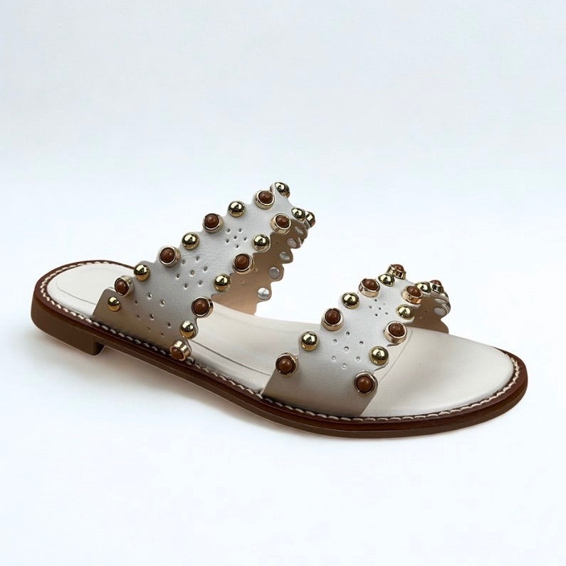 Rasteirinha Feminina A.B Off White Com Marrom