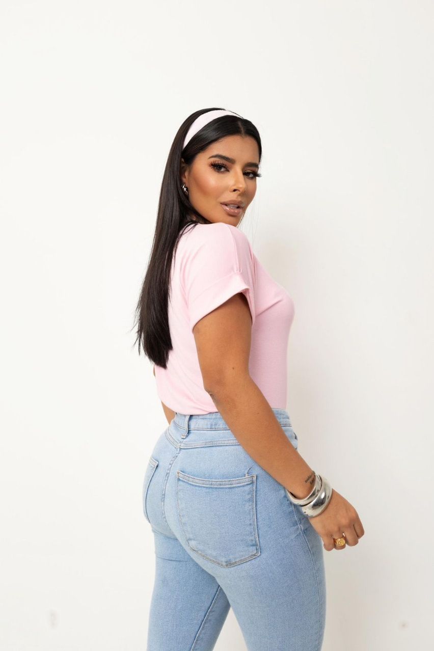 Blusa Feminina Básica Lisa Algodão Rosa Bebê