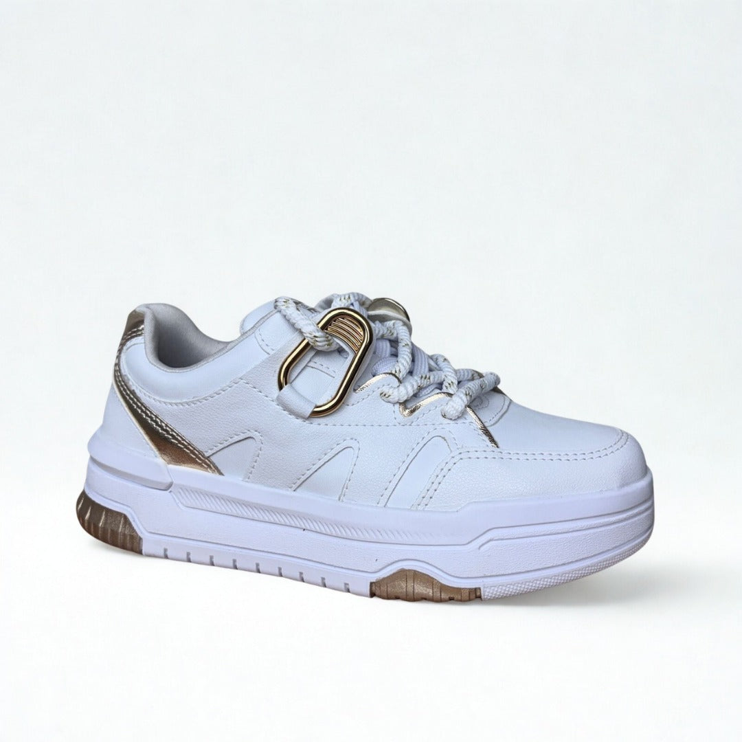 Tênis Feminino Ramarim Branco Detalhes Dourado