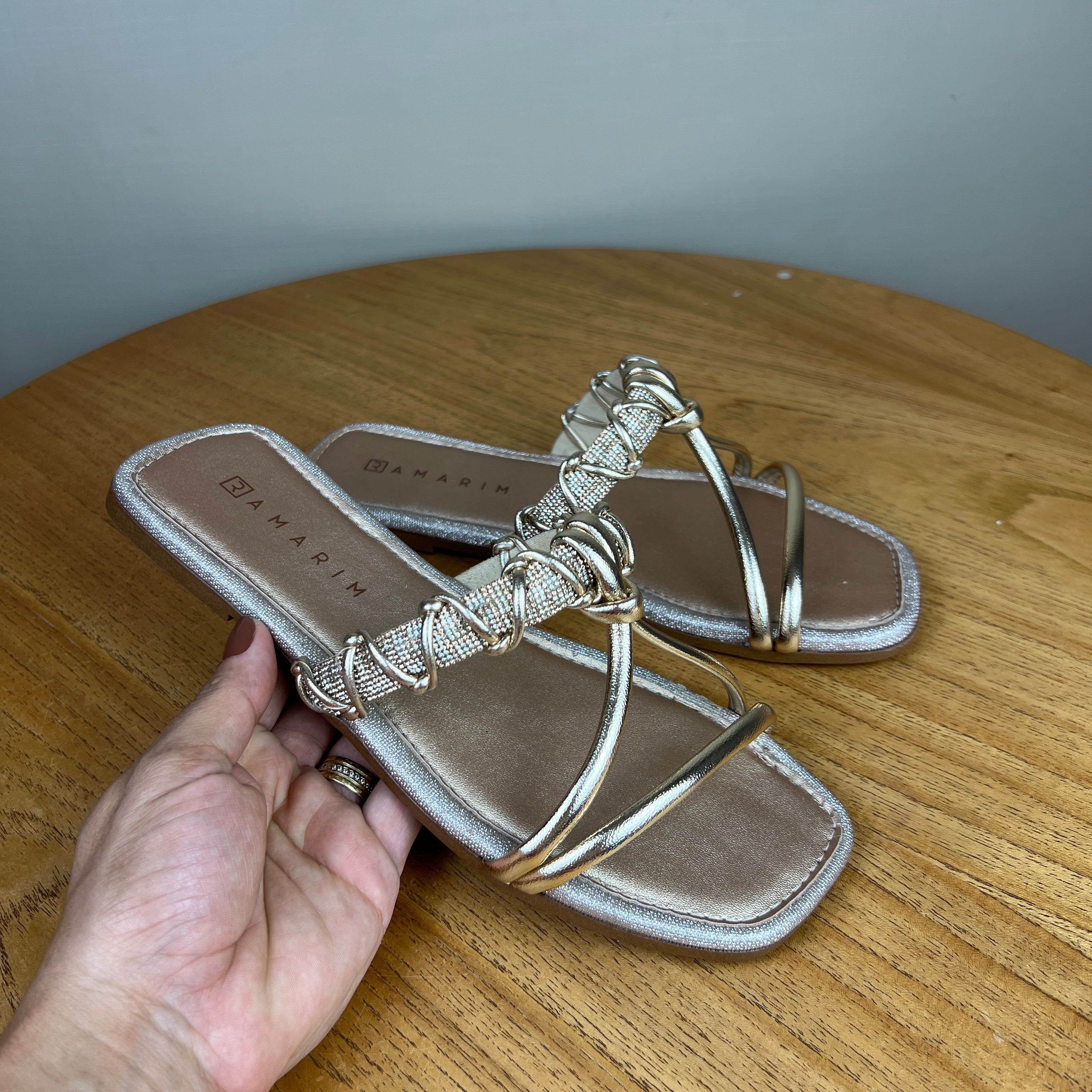 Rasteirinha Feminina Ramarim Dourada Com Prata Dourada