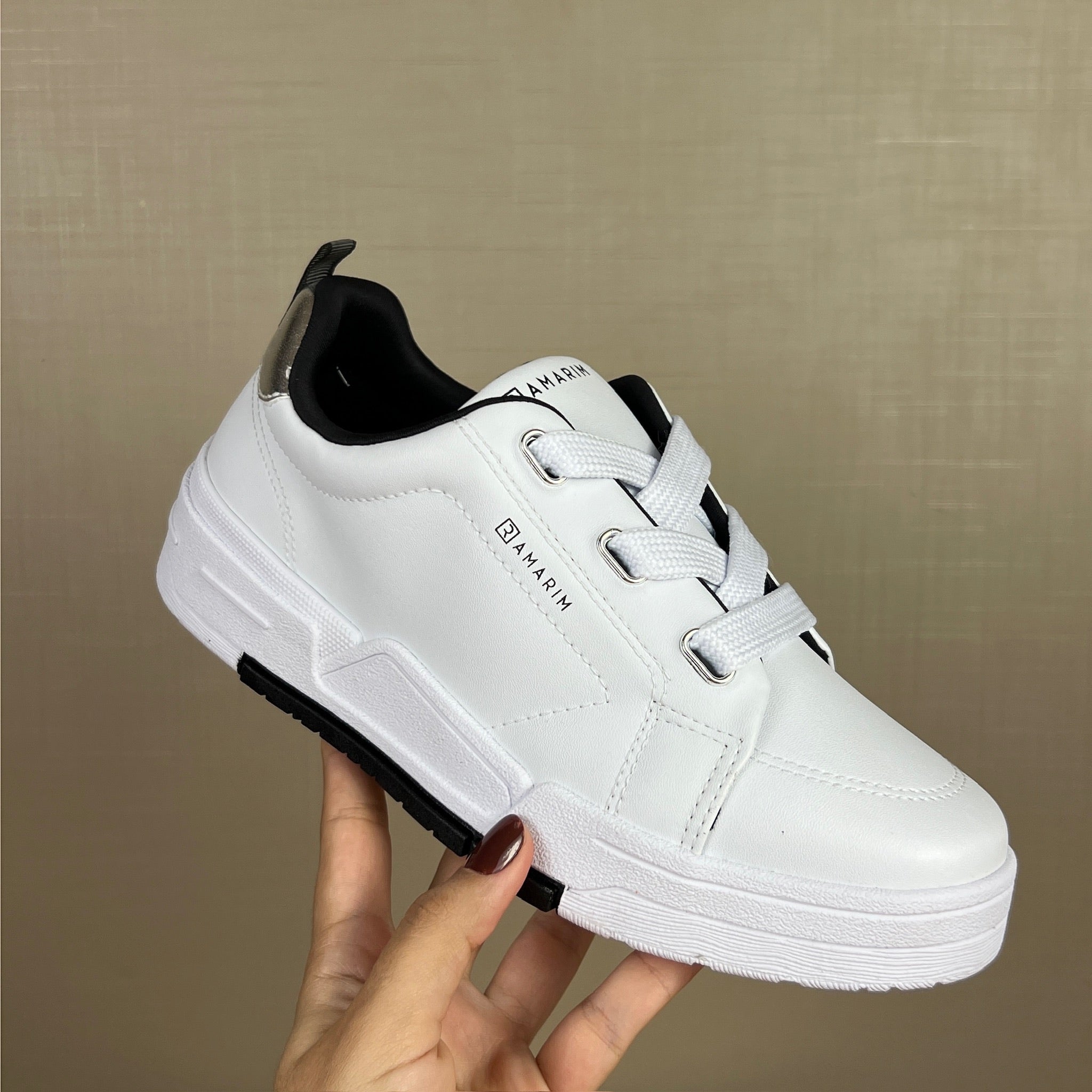 Tenis Feminino Ramarim Branco Com Preto Branco