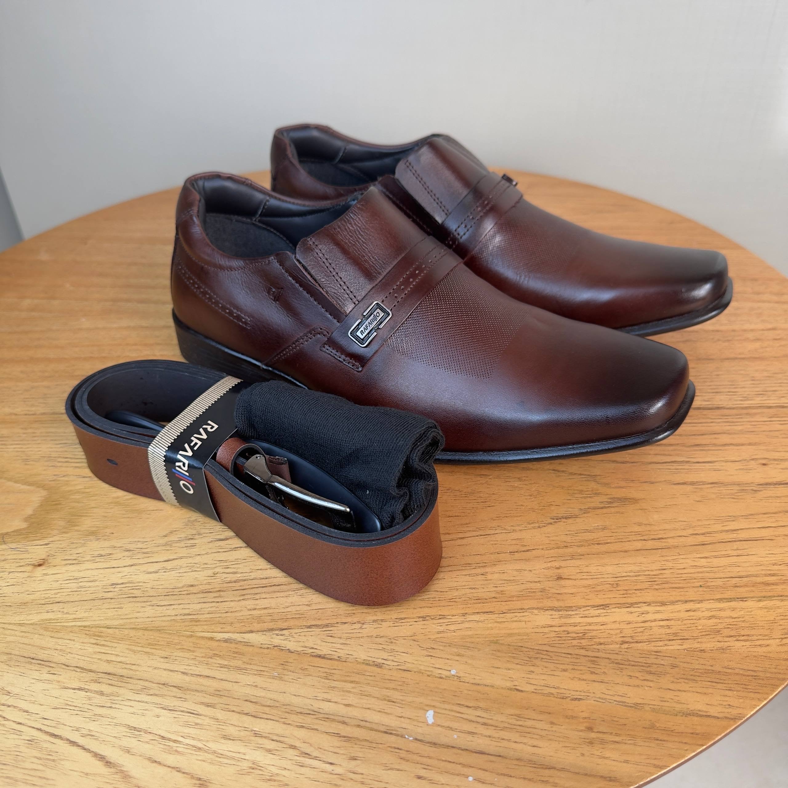 Kit Sapato Social Masculino Marrom Rafarillo