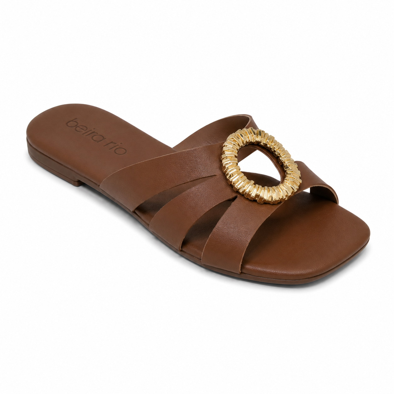 Rasteira Feminina Beira Rio Marrom com Detalhe Dourado
