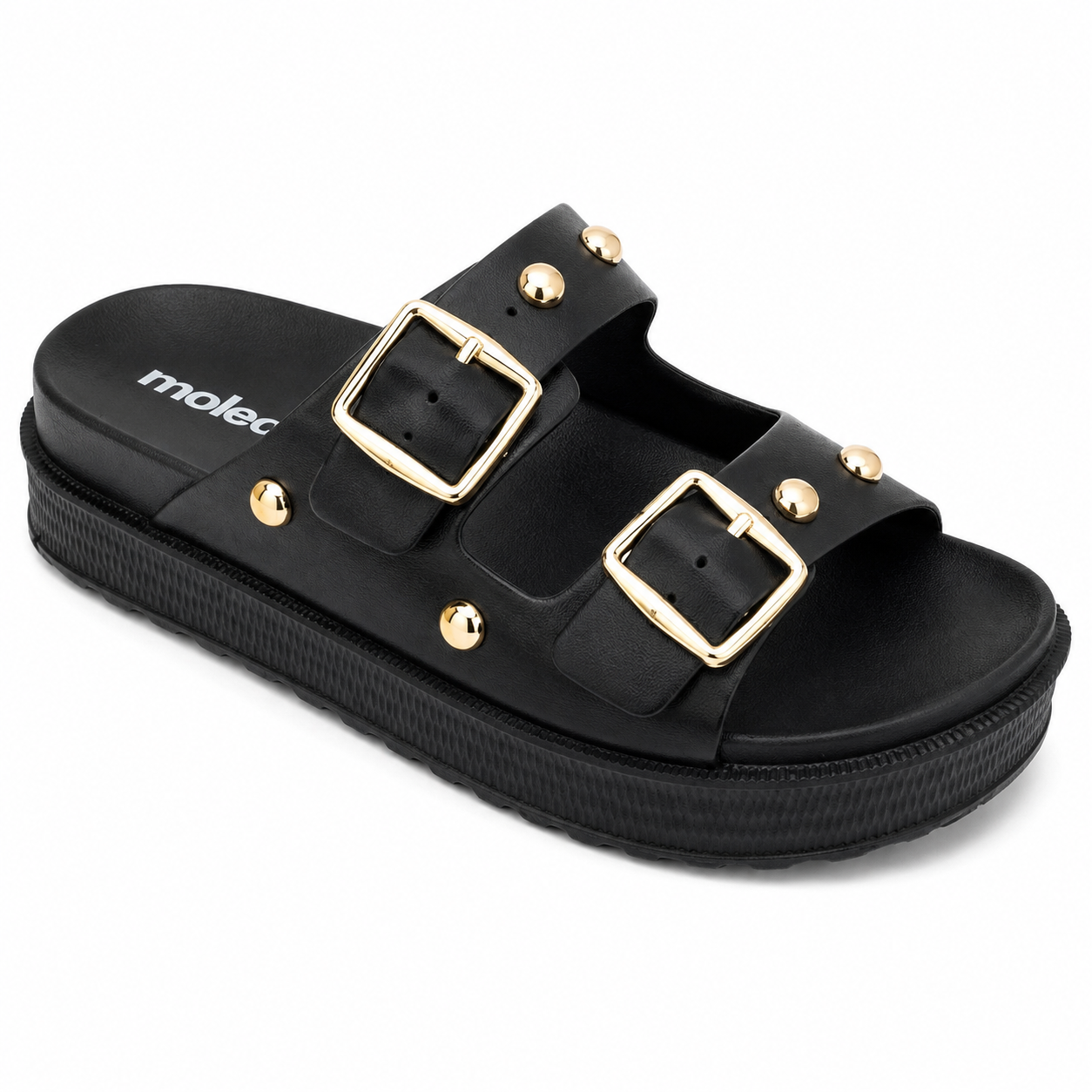 Papete Feminina Moleca Preta com Fivelas Douradas e Tachas Plataforma 5577.101