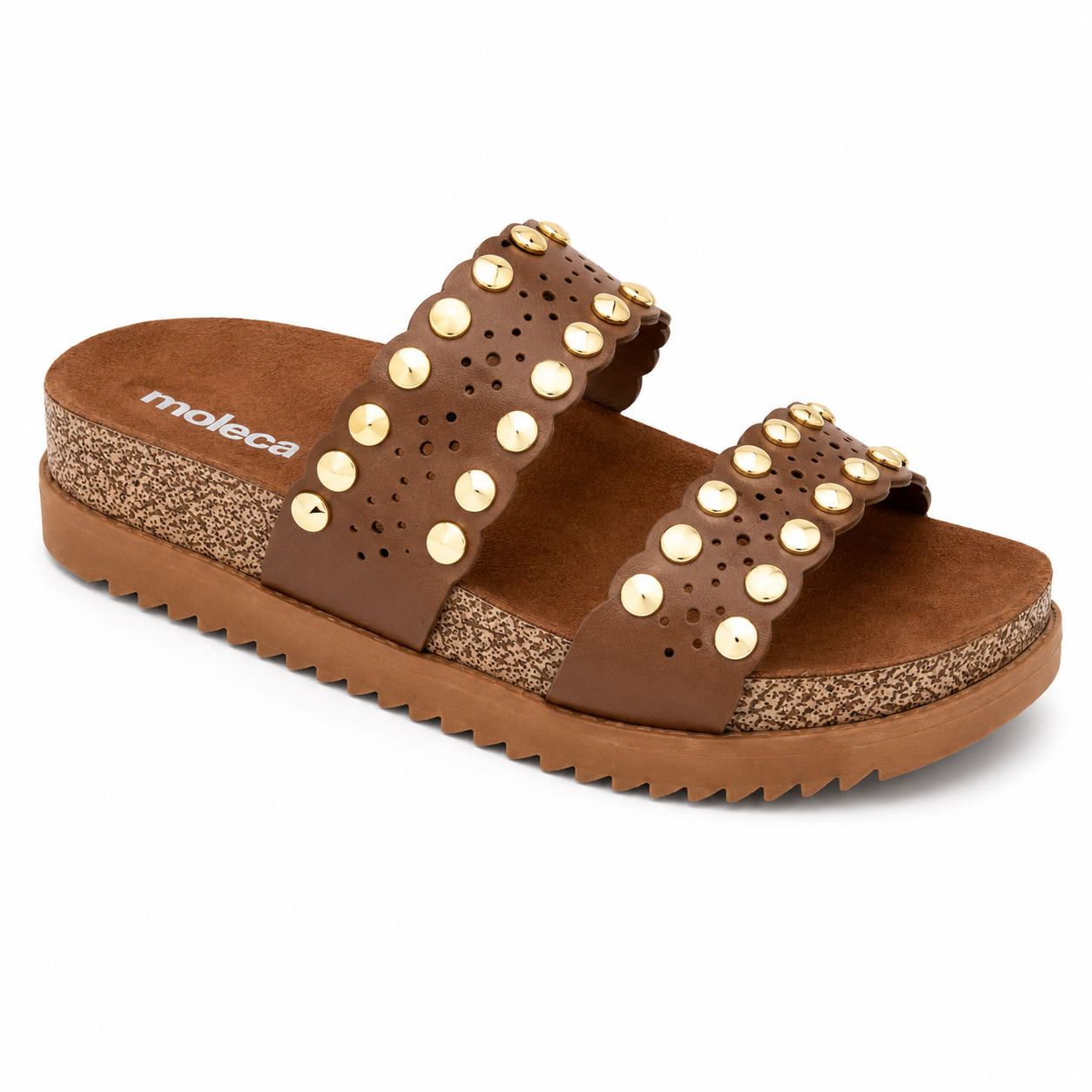 Papete Feminina Moleca Marrom com Tachas Douradas Plataforma Ref. 5500.125