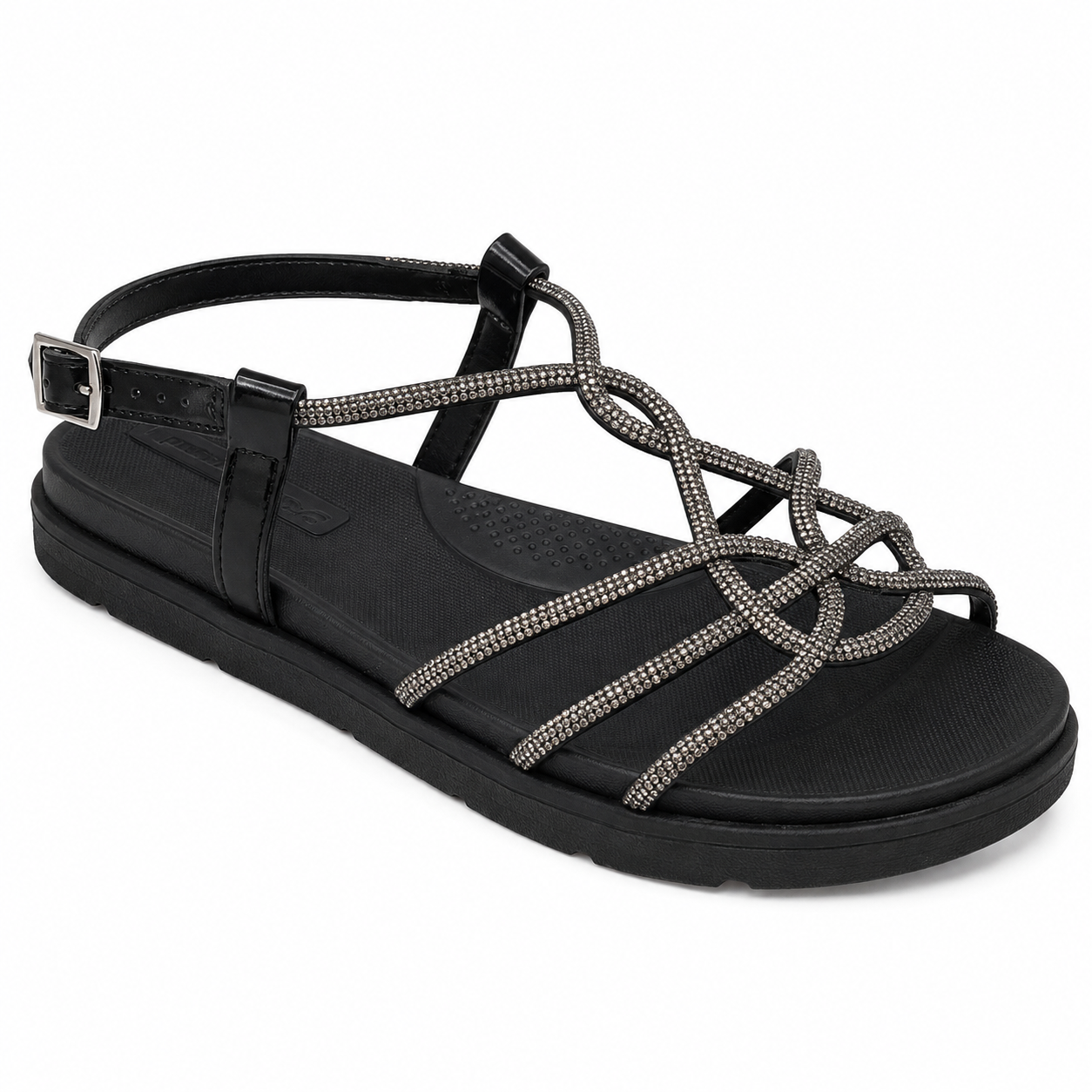 Papete Feminina Moleca Preta com Strass e Tiras Finas Ref. 5490.231