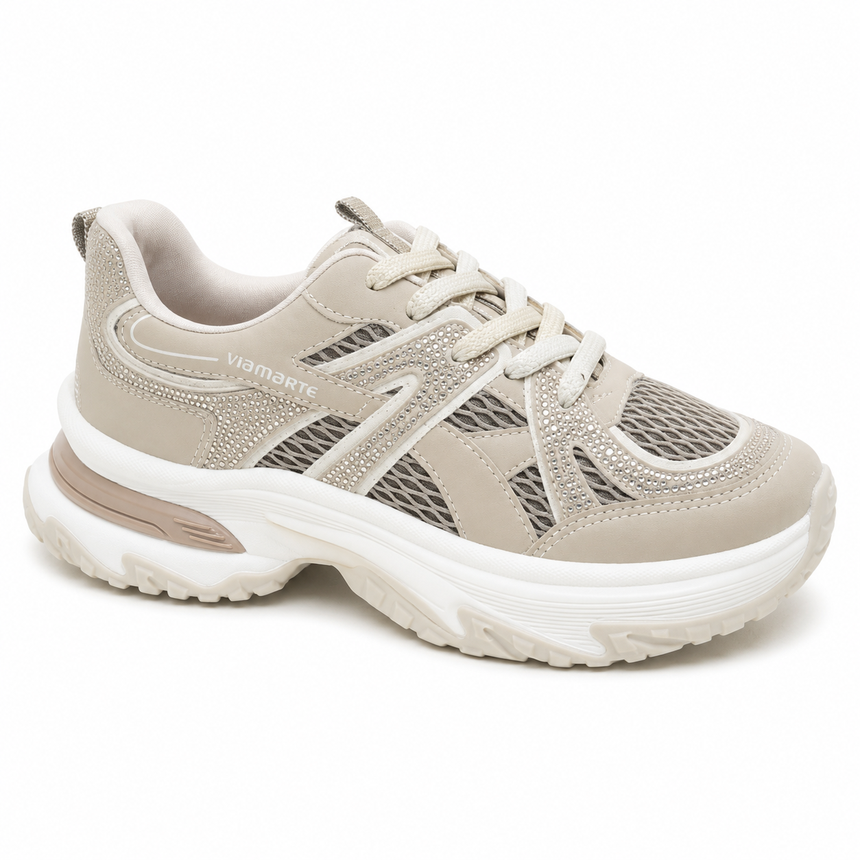 Tênis Feminino Via Marte Chunky Marfim com Strass Ref. 26-339-003