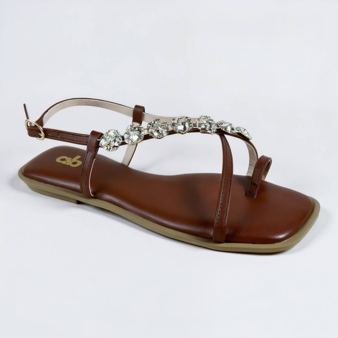 Rasteirinha Feminina A.B Marrom Detalhes Dourado