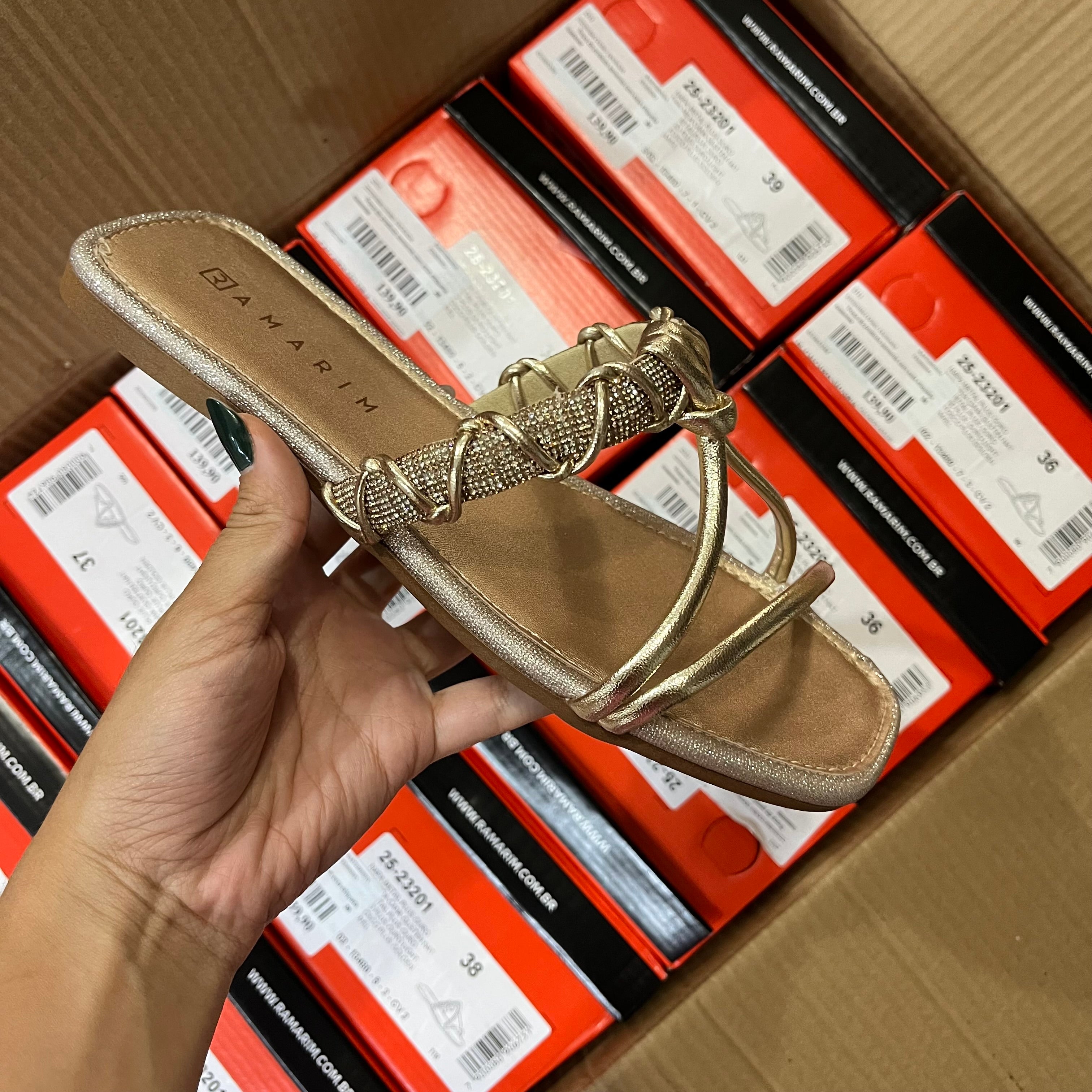 Rasteirinha Feminina Ramarim Dourada Com Prata