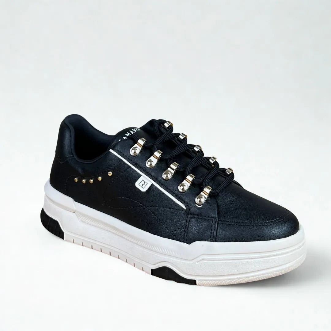 Tenis Feminino Ramarim Preto Com Dourado Preto