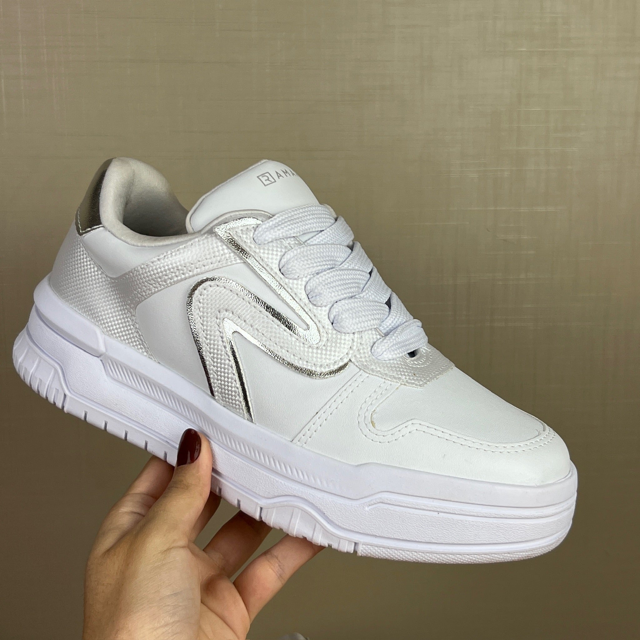 Tenis Feminino Ramarim Branco Com Prata Branco/prata