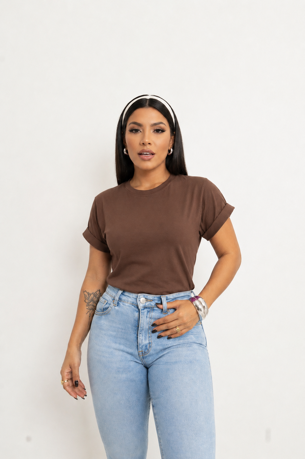 Blusa Feminina Básica Lisa Algodão Marrom