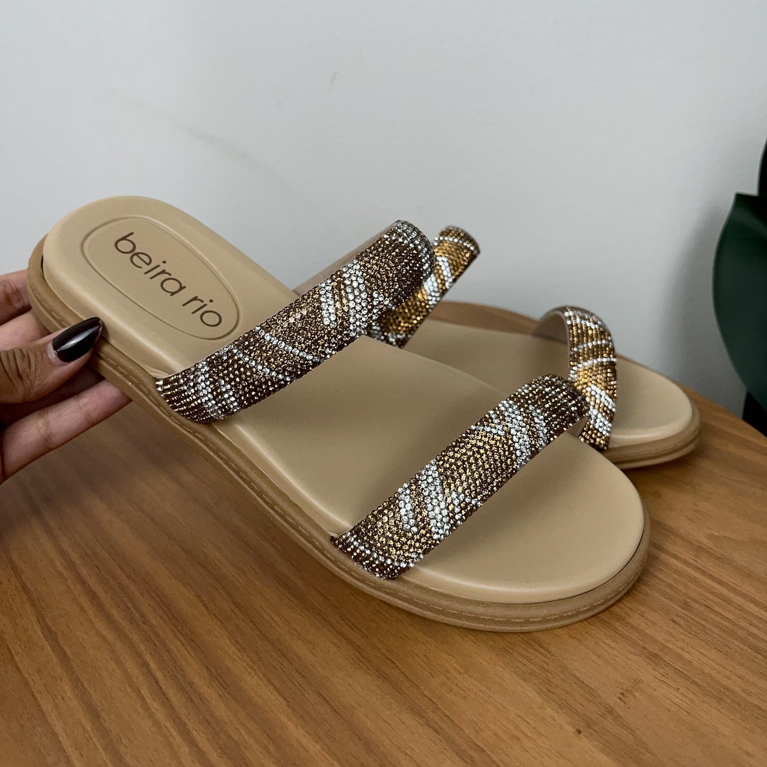 Papete Beira Rio Brilho Bege