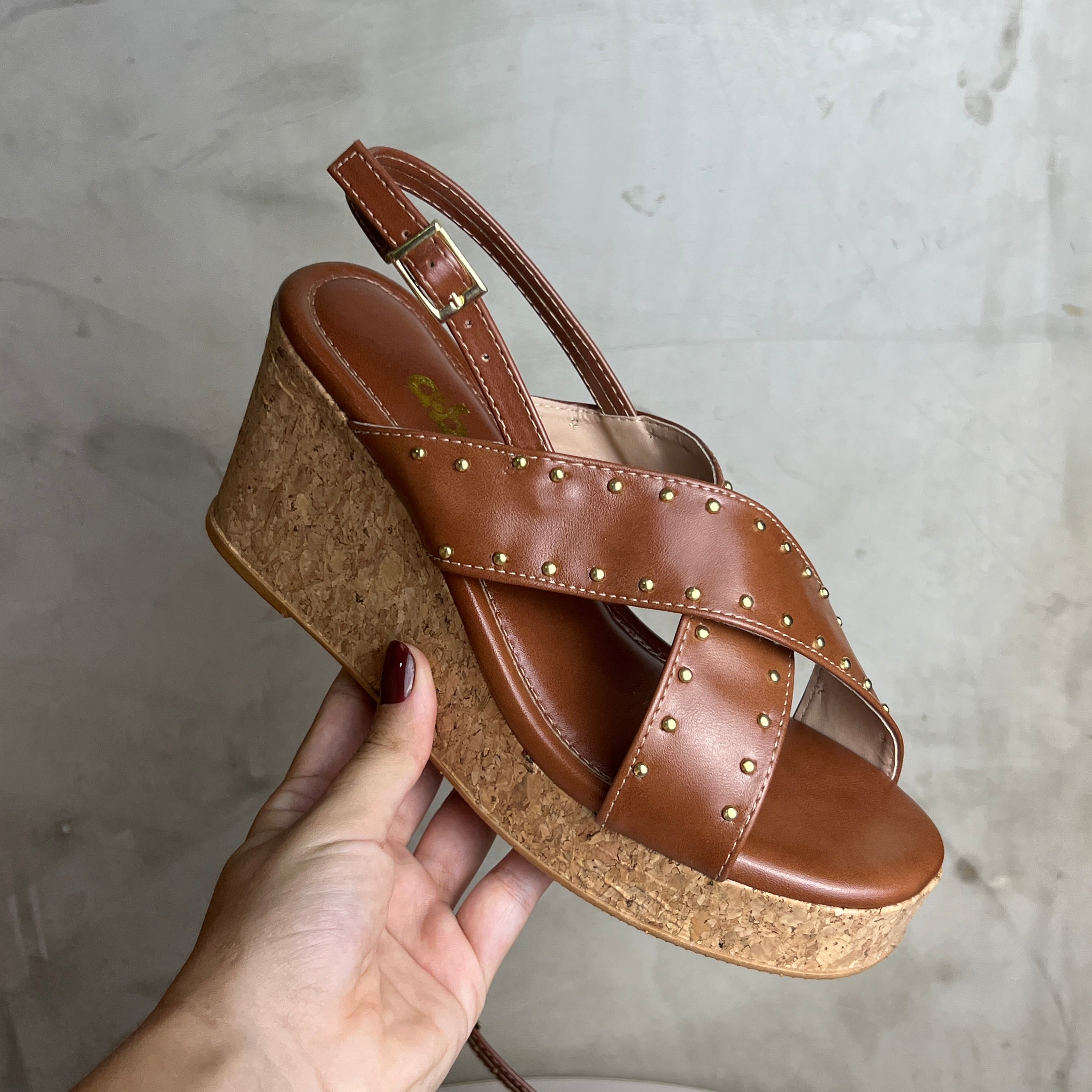 Sandália Anabela Feminina A.b Caramelo Caramelo