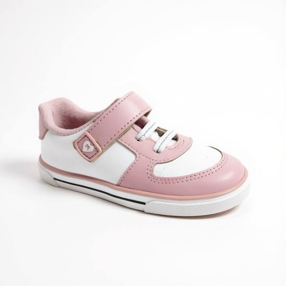 Tênis Infantil Molekinha Branco Com Detalhes Rosa Branca